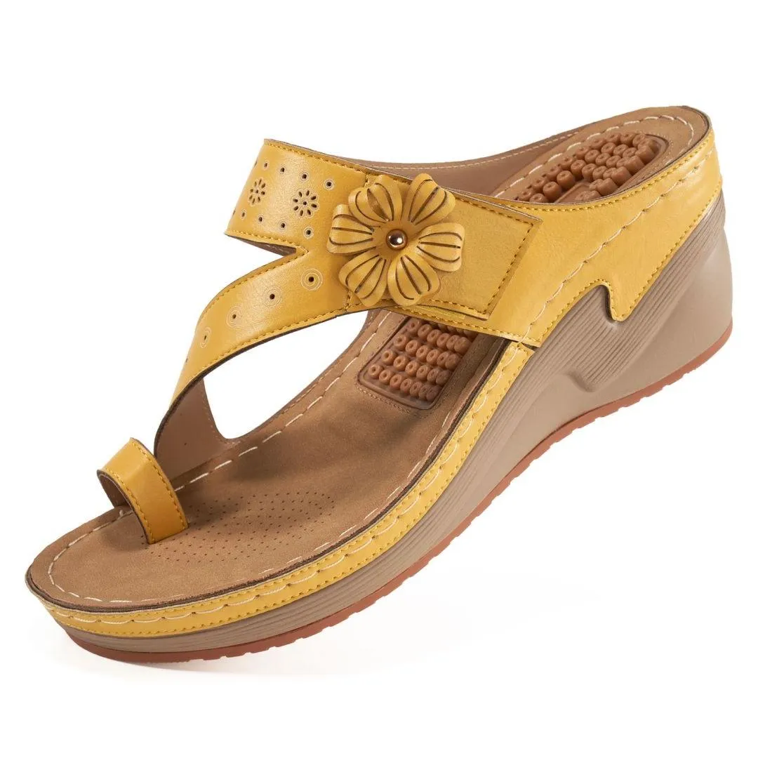 HARENCWomen's Wedge Bohemian Hook And Loop Adjustable Flip Flop Sandals With Arch Support Flip Flops For Arch Support