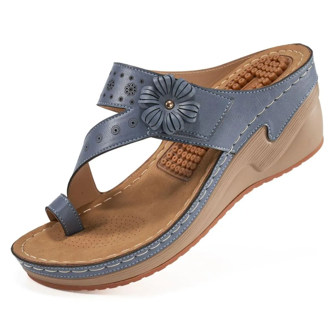 HARENCWomen's Wedge Bohemian Hook And Loop Adjustable Flip Flop Sandals With Arch Support Tkees Flip Flops