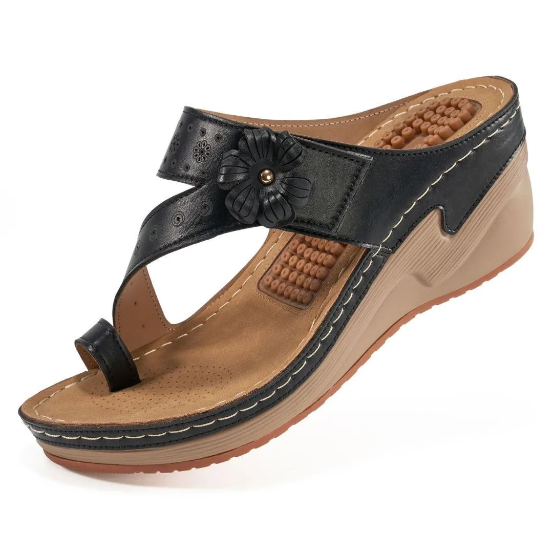 Traditional Chinese Flip Flops HARENCWomen's Wedge Bohemian Hook And Loop Adjustable Flip Flop Sandals With Arch Support