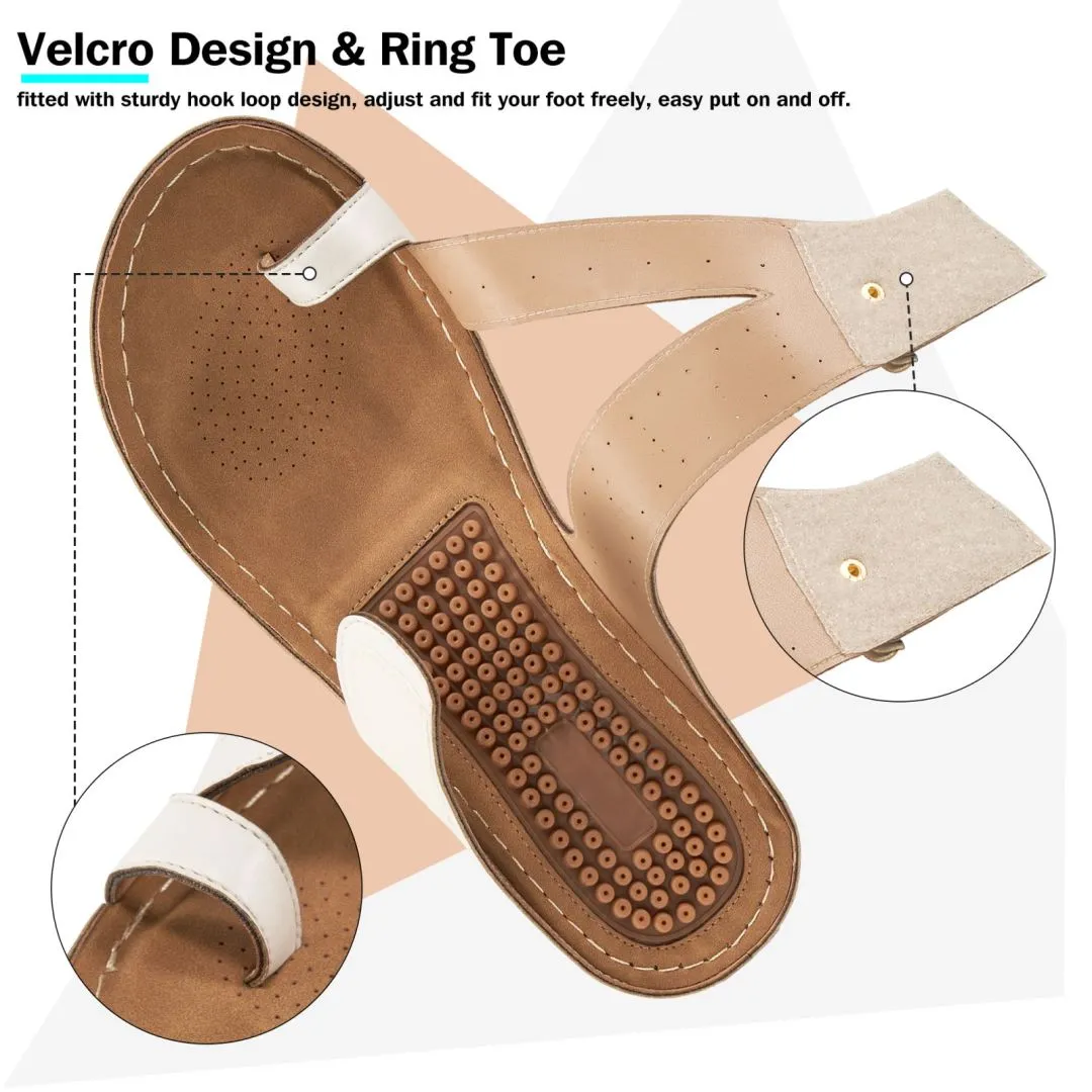 HARENCWomen's Wedge Bohemian Hook And Loop Adjustable Flip Flop Sandals With Arch Support Latch Sr Flip Flop