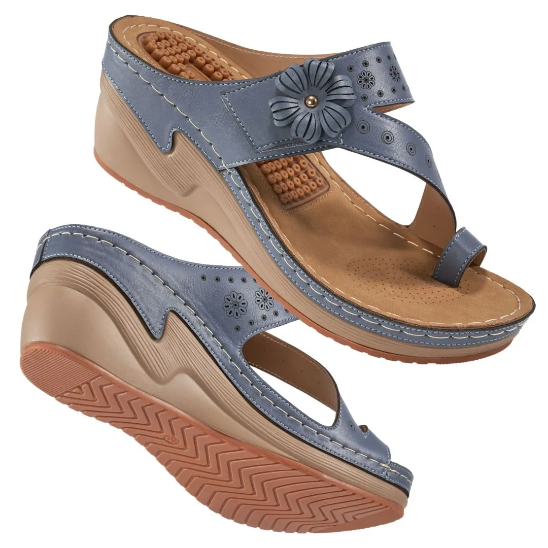 Flip Flops In Style HARENCWomen's Wedge Bohemian Hook And Loop Adjustable Flip Flop Sandals With Arch Support