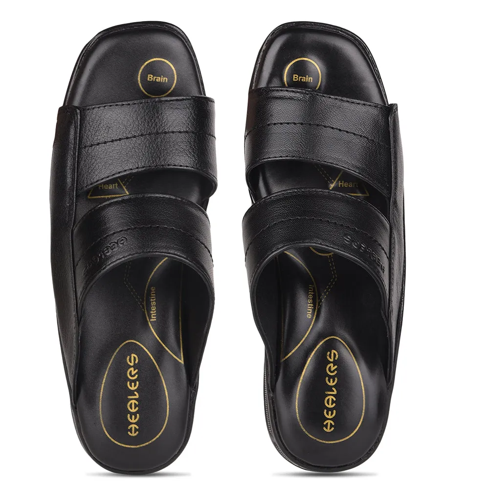 Healers By Liberty 2050-905 Casual Slippers For Men - Black Knitted Slippers