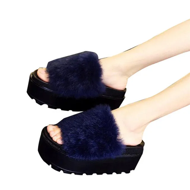 HEE GRAND Platform Slippers Women Shoes Fur Creepers Wedges Slides Beach Flip Flops Soft Slip On  Shoes Woman  XWM130 Best Flip Flops Overweight