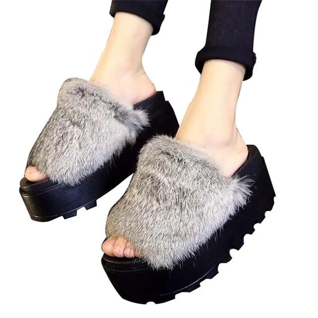 Best Athletic Flip Flops HEE GRAND Platform Slippers Women Shoes Fur Creepers Wedges Slides Beach Flip Flops Soft Slip On  Shoes Woman  XWM130