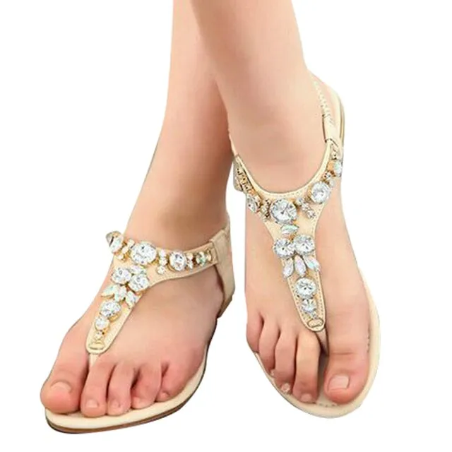 Keir Starmer Flip Flops HEE GRAND Rhinestone Fashion Women Sandals 2017 Summer Shoes Elastic Band Crystal Flat With Flip Flops XWZ2031