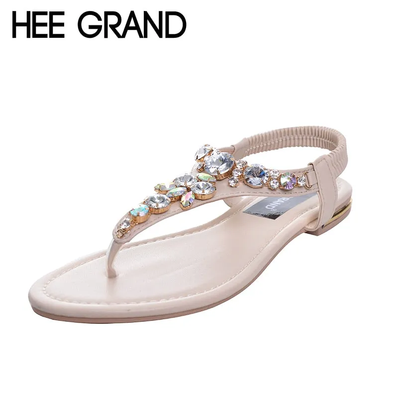 HEE GRAND Rhinestone Fashion Women Sandals 2017 Summer Shoes Elastic Band Crystal Flat With Flip Flops XWZ2031 Dark Flip Flops