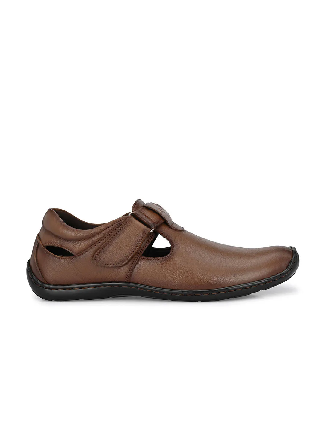 Low Wedge Sandals Hitz Men's Tan Leather Shoe-Style Sandals