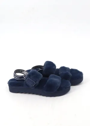 Puffy Sneaker Slippers Women's Faux Fur Platform Slippers,Navy