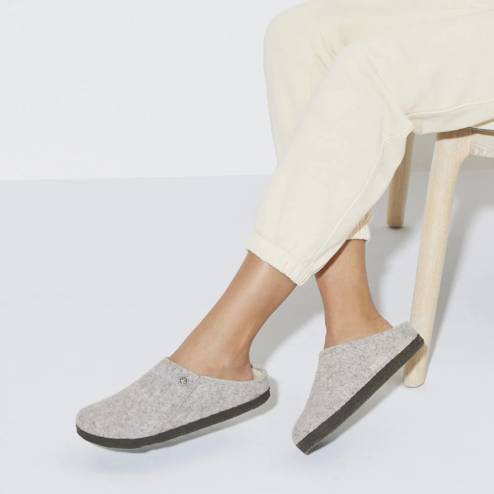 Birkenstock Men's Zermatt Shearling Wool Felt in Light Grey Slippers With Pom Poms