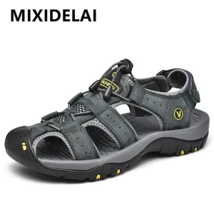 Tennis Shoe Slides Genuine Leather Men Shoes Summer New Large Size Fashion Sandals Slippers