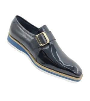 Carrucci Black Patent Leather Slip-On monkstrap genuine Goldtone Buckle Trousers For Loafers