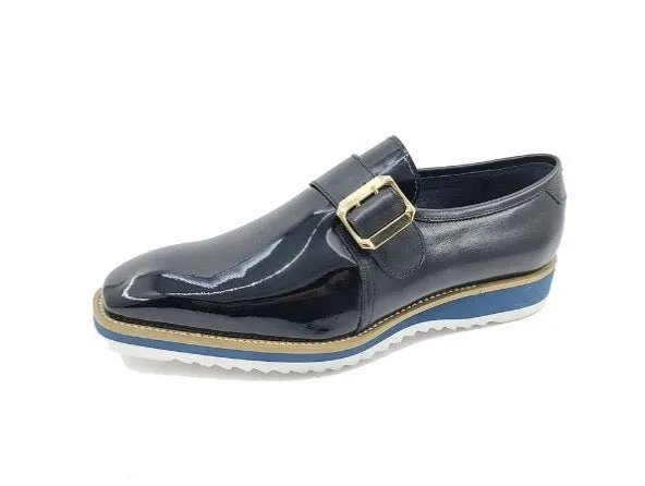 Carrucci Black Patent Leather Slip-On monkstrap genuine Goldtone Buckle Loafers For Bunions
