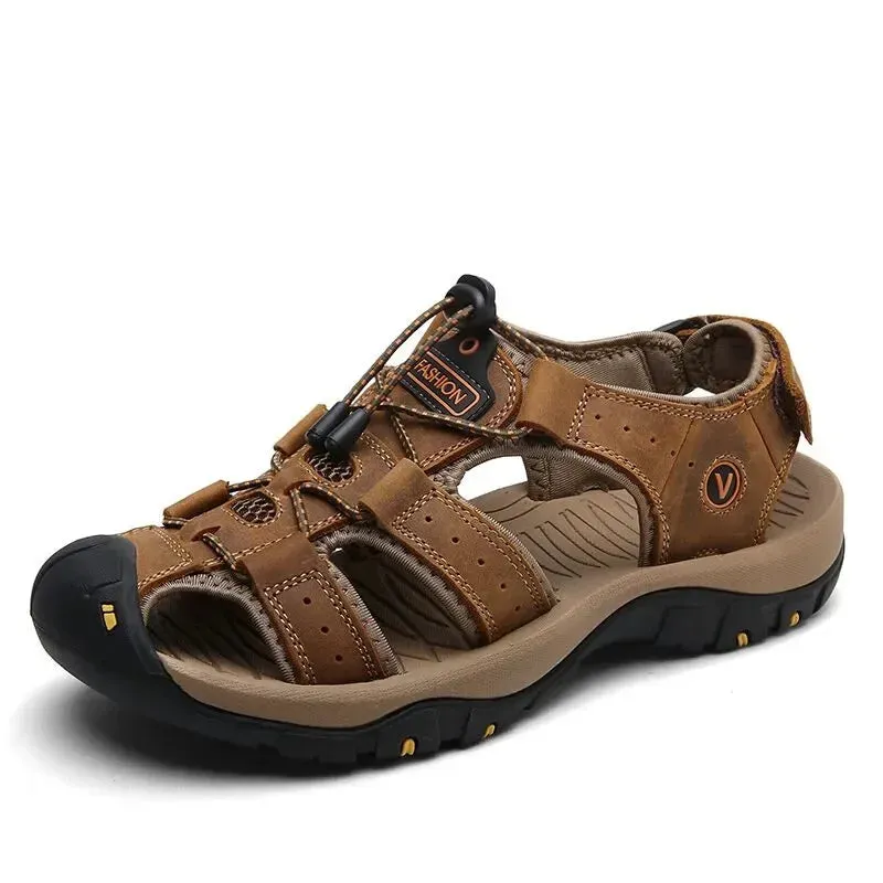 Yeknu Genuine Leather Men Shoes Summer New Large Size Men's Sandals Men Sandals Fashion Sandals Slippers Big Size 38-47 Academy Sandals