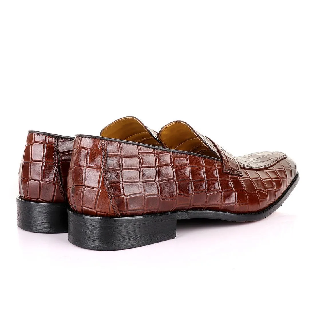 With Loafers John Mendson Coffee Croc Bit Leather Loafers
