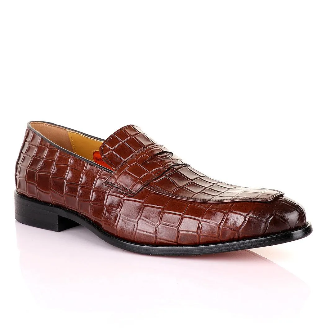 1953 Loafers John Mendson Coffee Croc Bit Leather Loafers