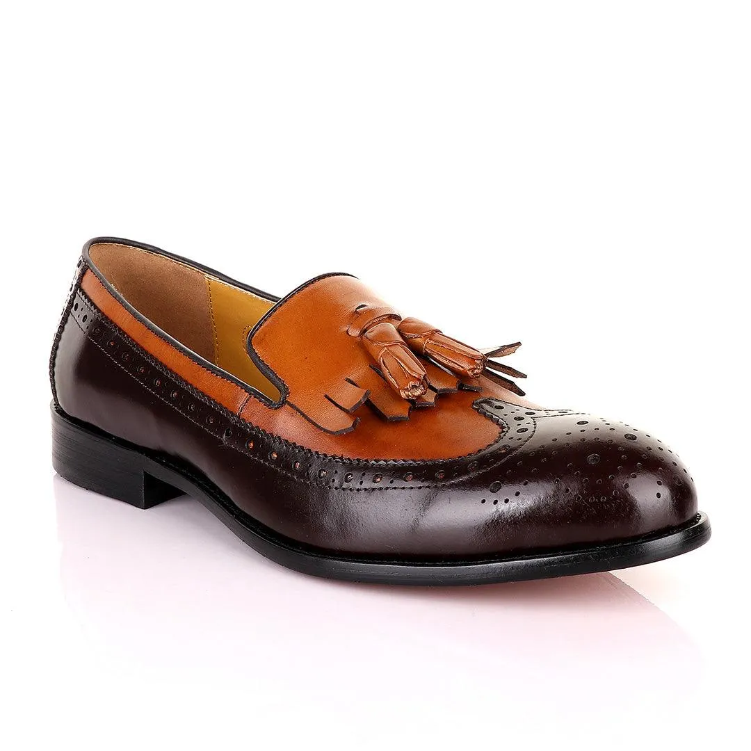 John Mendson Lace brogues Brown Leather Tassel Loafers Dress Loafers
