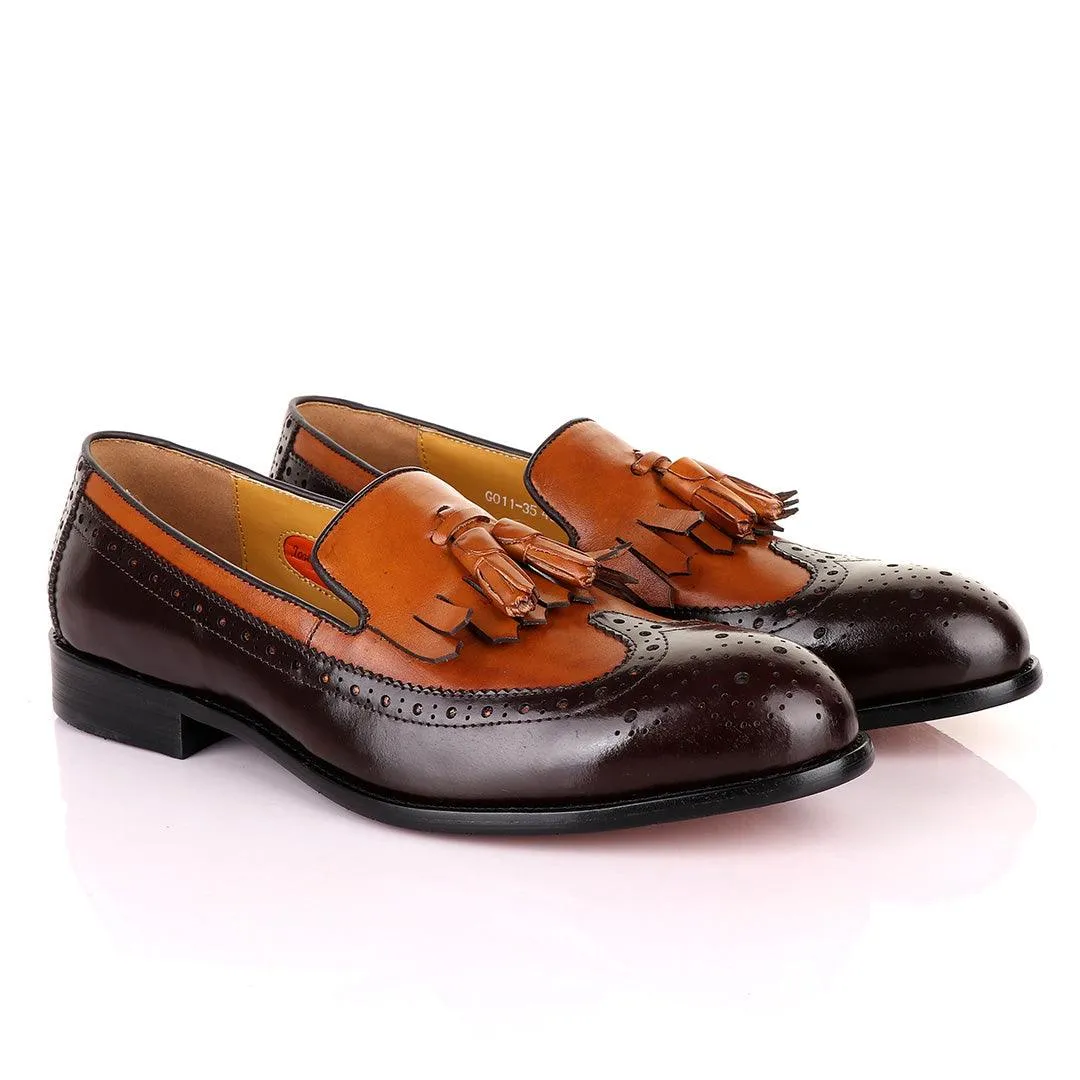 John Mendson Lace brogues Brown Leather Tassel Loafers Italy Loafers