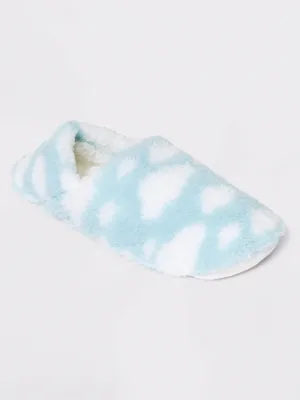 Women's Printed Faux Fur Slippers,Light Blue Scandinavian Slippers