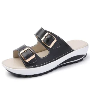 Flip Flops No Toe Strap kilobili women slippers buckle real leather slides shoes solid thick sole heels beach sandals women outside flip flops summer
