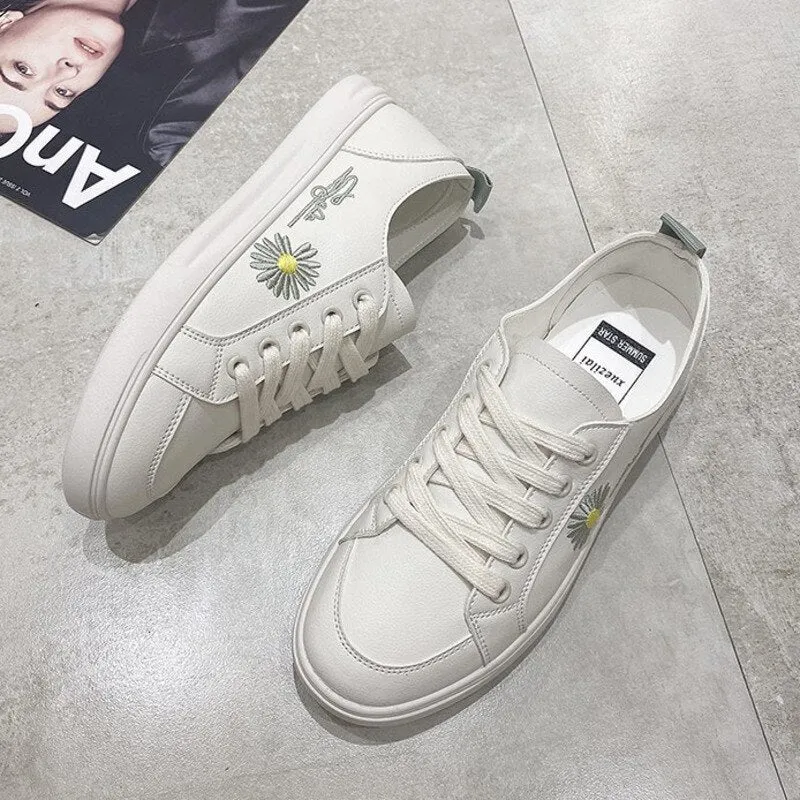 24. NULL Lace Up Leather Tennis Female Walking Trainers Sneakers