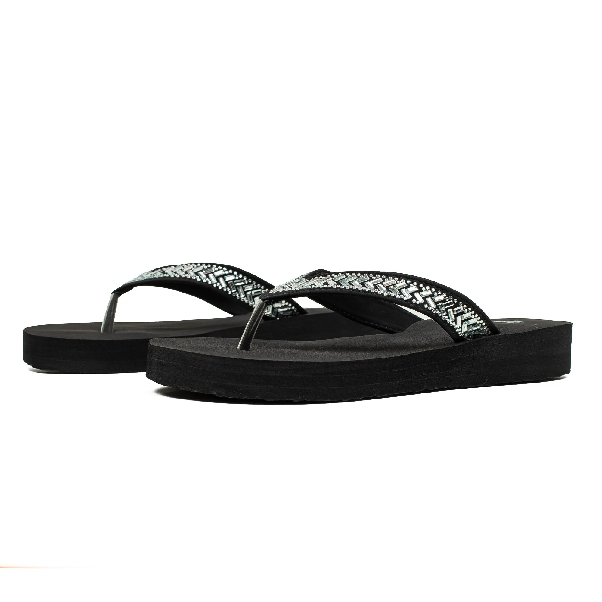 Ladies' Fashionable Black Stoned Strap Beach Flip-Flop with Comfortable Sole Images Of Flip Flops On The Beach