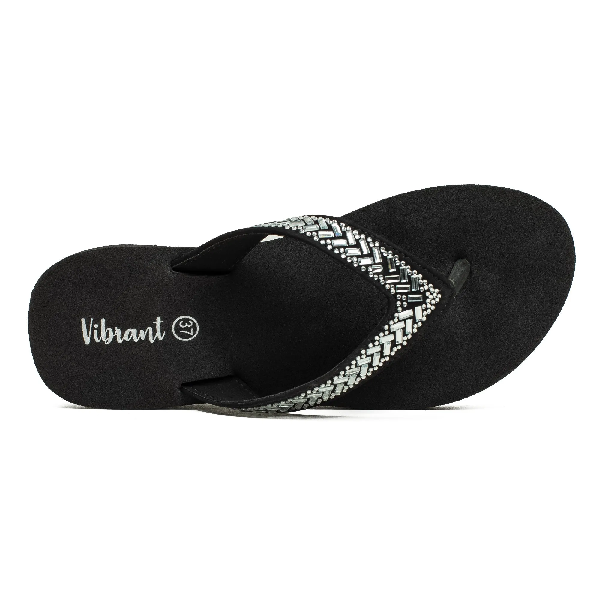 Ladies' Fashionable Black Stoned Strap Beach Flip-Flop with Comfortable Sole Life Is Better In Flip Flops