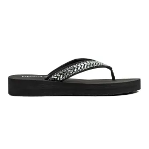Bulk Flip Flops For Wedding Ladies' Fashionable Black Stoned Strap Beach Flip-Flop with Comfortable Sole