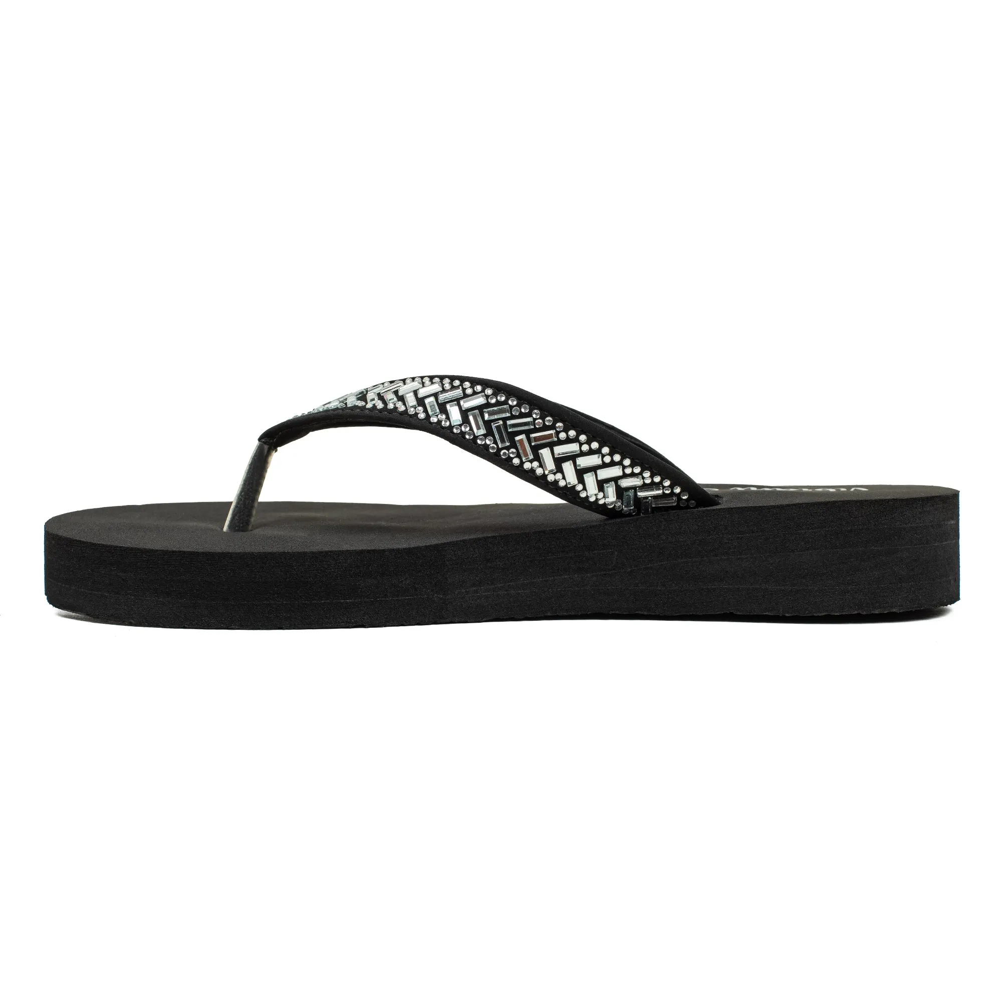 Ladies' Fashionable Black Stoned Strap Beach Flip-Flop with Comfortable Sole Best Thong Flip Flops