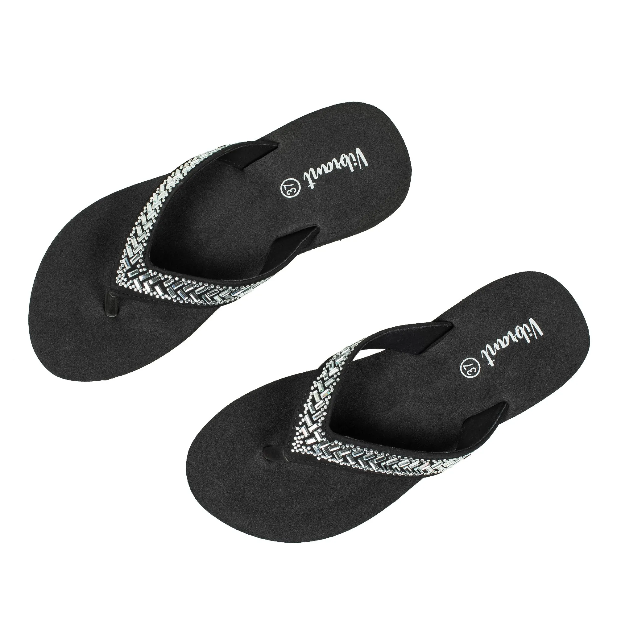 Ladies' Fashionable Black Stoned Strap Beach Flip-Flop with Comfortable Sole Flip Flop Flip Flop