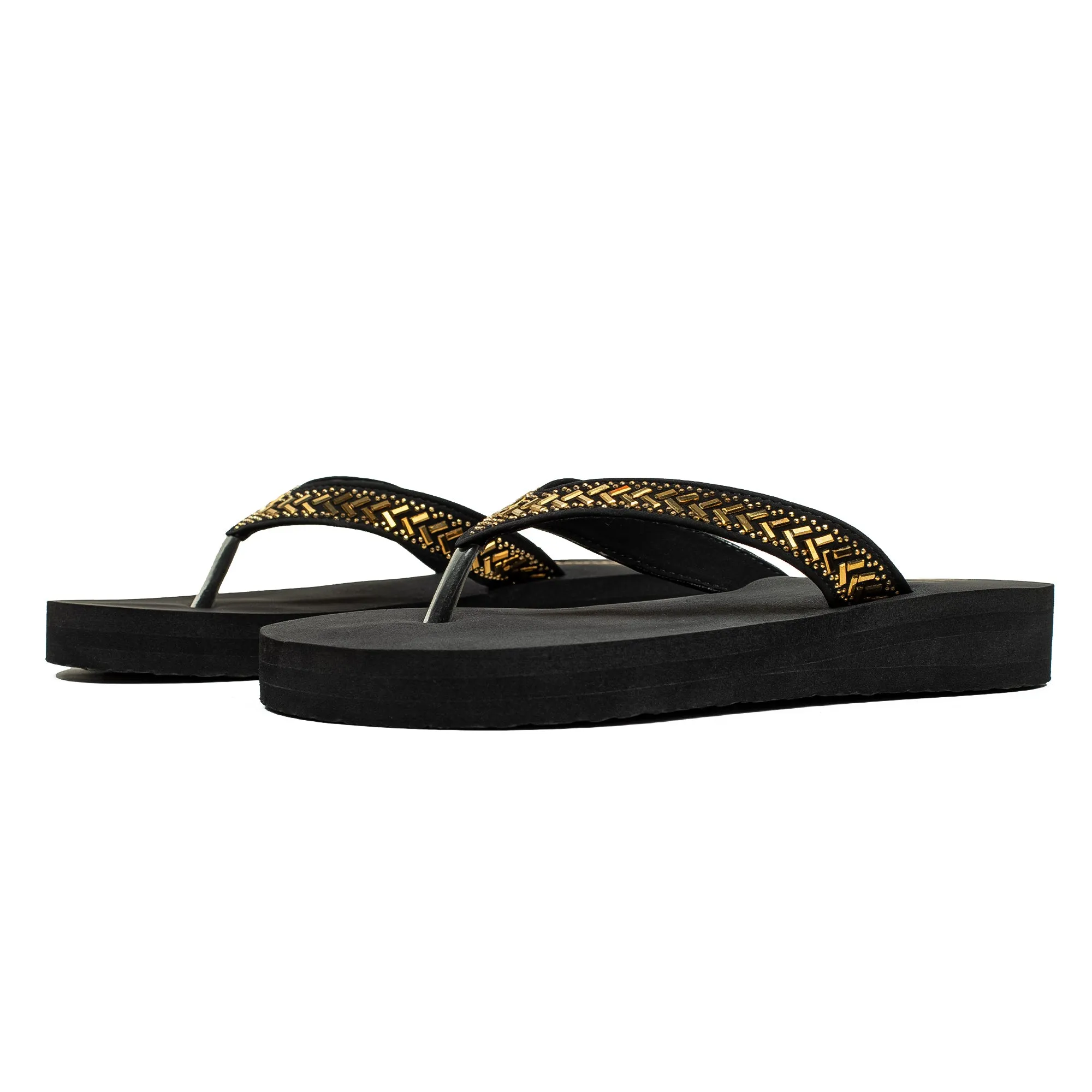Best Flip Flop For Arch Support Ladies' Fashionable Golden Stoned Strap Beach Flip-Flop with Comfortable Sole