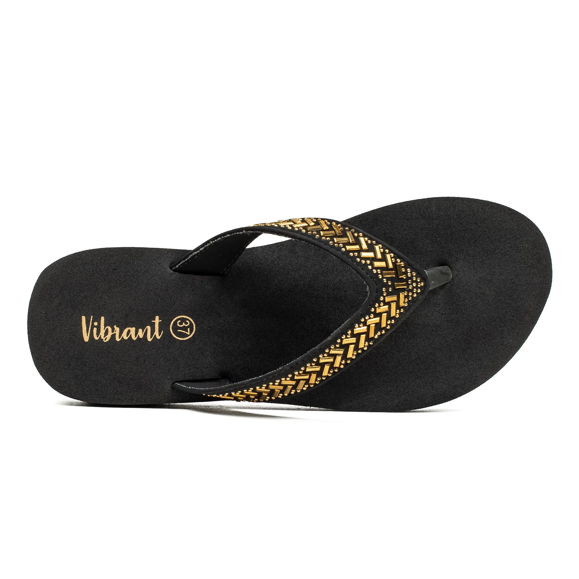 South Carolina Flip Flops Ladies' Fashionable Golden Stoned Strap Beach Flip-Flop with Comfortable Sole
