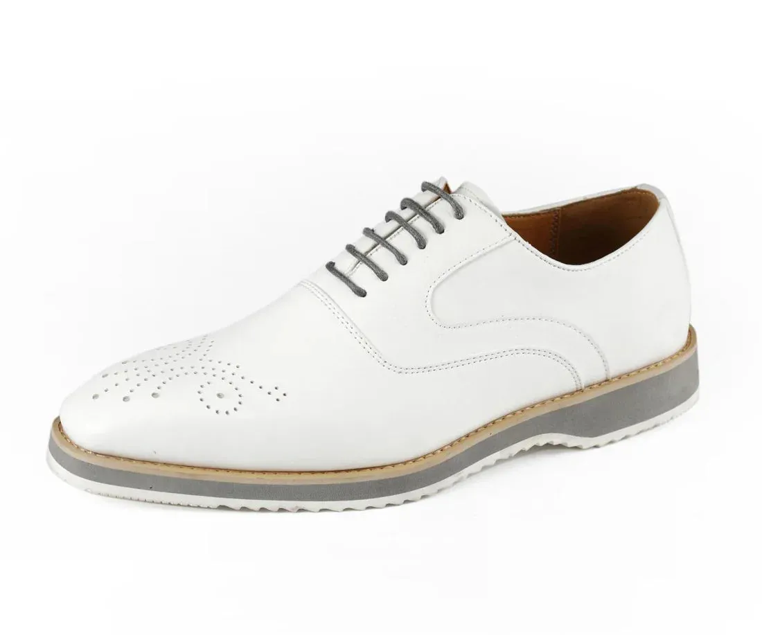 White Men's Fashion Design Foam Sole Lace-Up Leather Shoes Style No-GIDEON Sustainable Sneakers