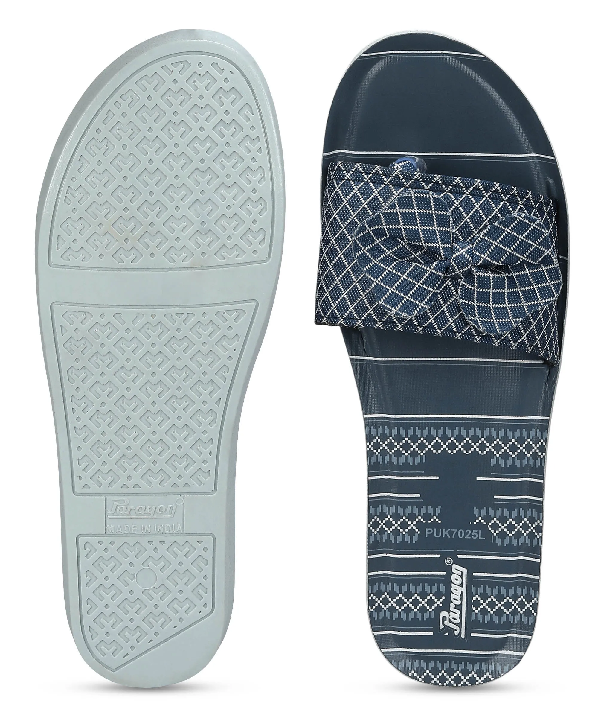 Toes Hanging Over Flip Flops Paragon PUK7025L Women's Blue-Grey Sliders with Cushioned Sole for Everyday Use