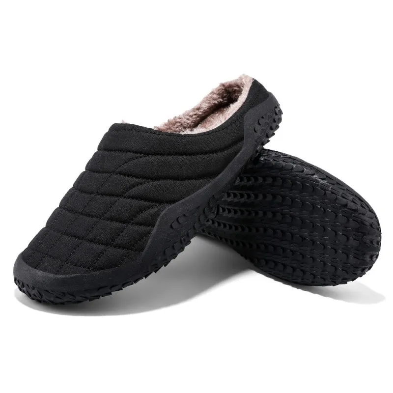 (Limited Time Sale 49%off)Men slippers home winter indoor warm plush shoes thick bottom waterproof leather house slippers cotton shoes Good Slippers