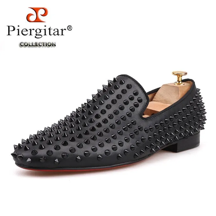 Dandelion Spikes Handmade Men Shoes Black Color Genuine Leather Moccasin Loafers Low