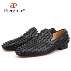 Dandelion Spikes Handmade Men Shoes Black Color Genuine Leather Moccasin Platform Loafers Heels