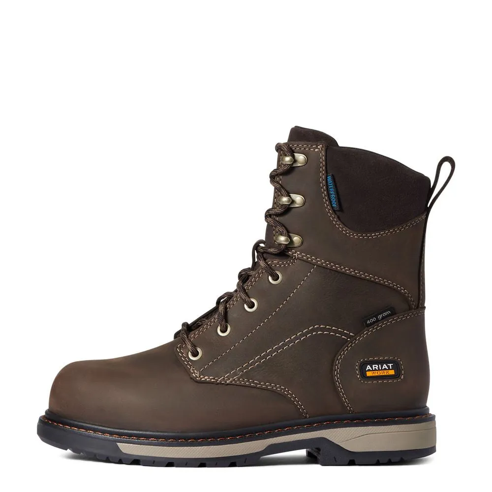 'Ariat' Women's 8" Riveter Glacier Grip 400 GR WP Comp Toe - Dark Brown All Season Work Boots