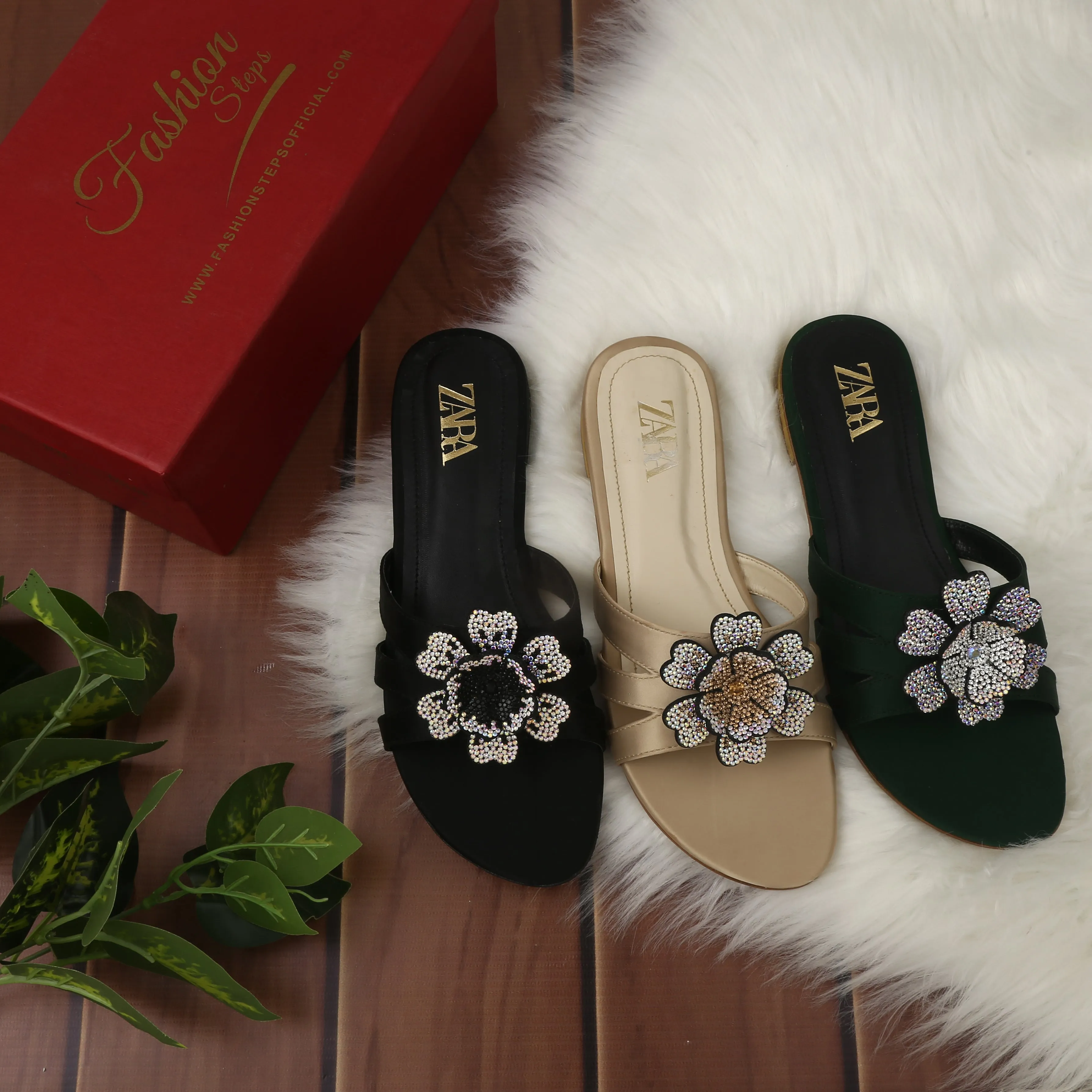 Flower Flats (Beige) Fur Claw Slippers