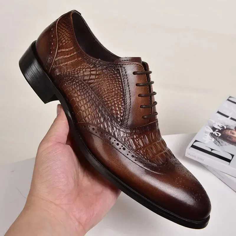 Men casual shoes Brock Oxford retro crocodile leather men formal Extra Wide Safety Toe Work Boots
