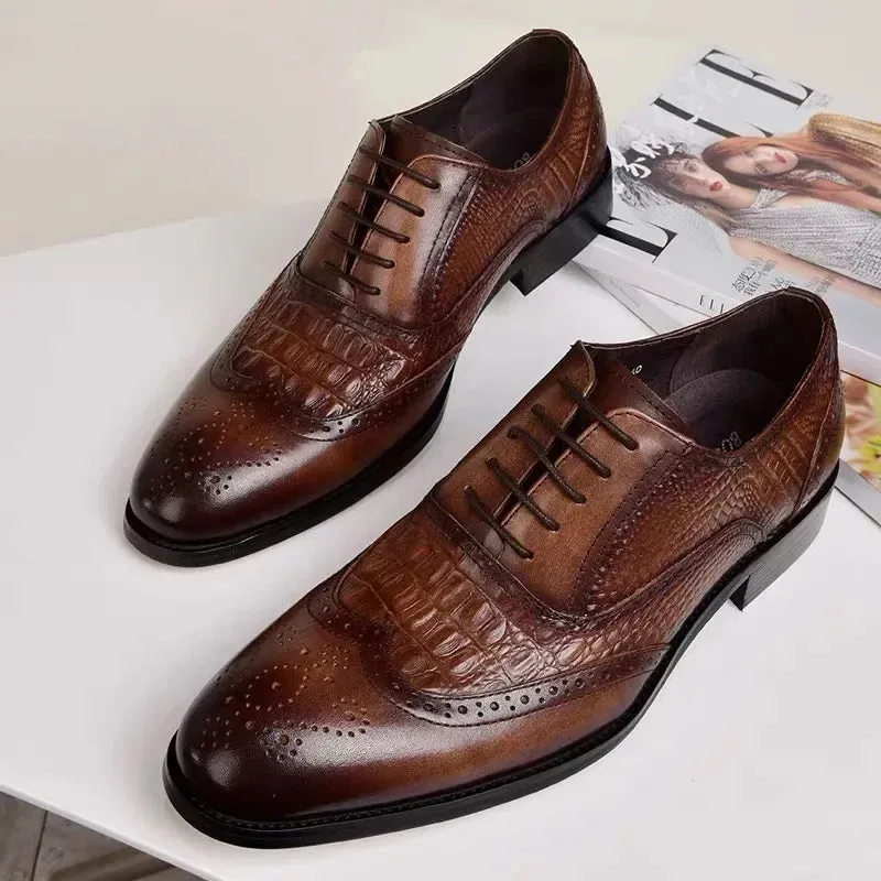 Men casual shoes Brock Oxford retro crocodile leather men formal Features Of Work Boots