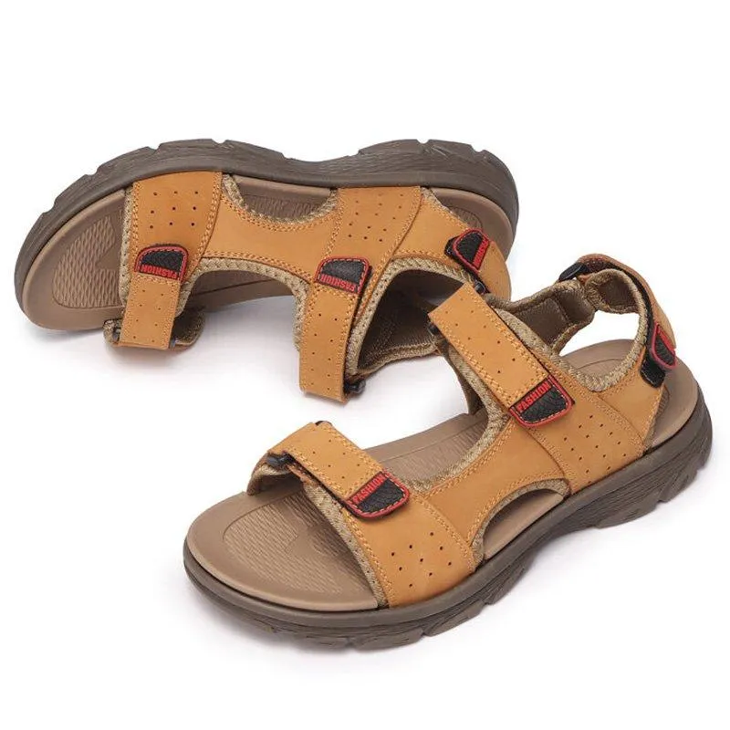 Men Comfortable Lightweight Leather Sandals Hook Loop Outdoor Shoes Cool Summer Sandals