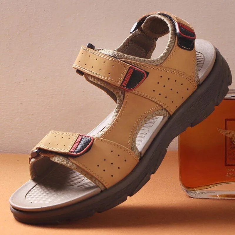 Men Comfortable Lightweight Leather Sandals Hook Loop Outdoor Shoes Propet Sandals