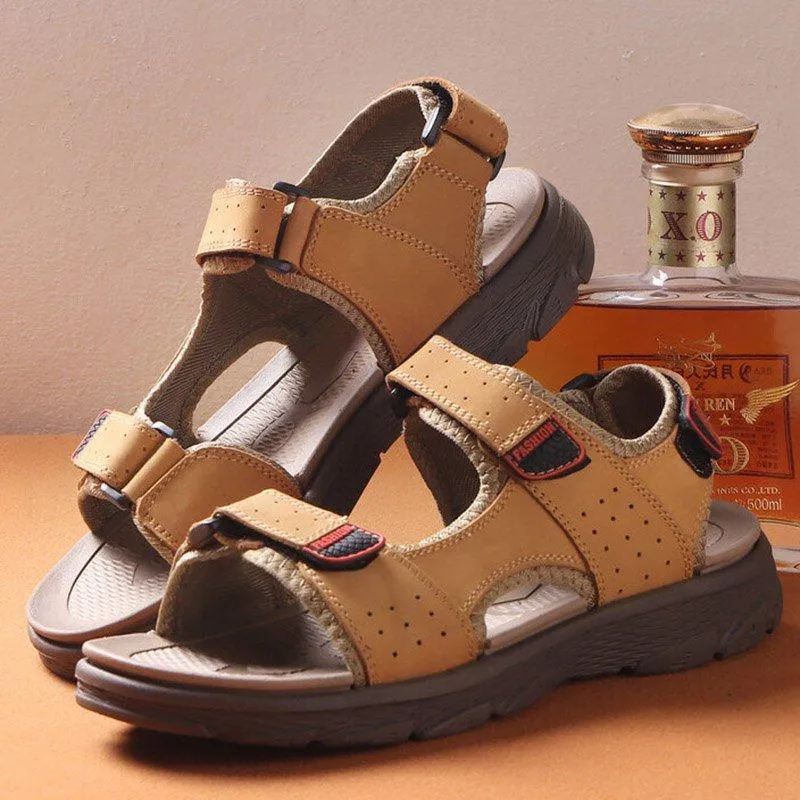 Men Comfortable Lightweight Leather Sandals Hook Loop Outdoor Shoes Designer High Heels Sandals