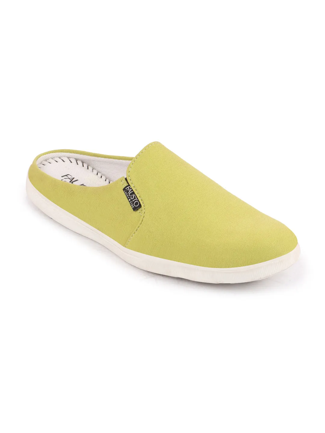 Men Green Casual Back Open Canvas Stylish Slip On Shoes Cute Slip On Shoes For Women