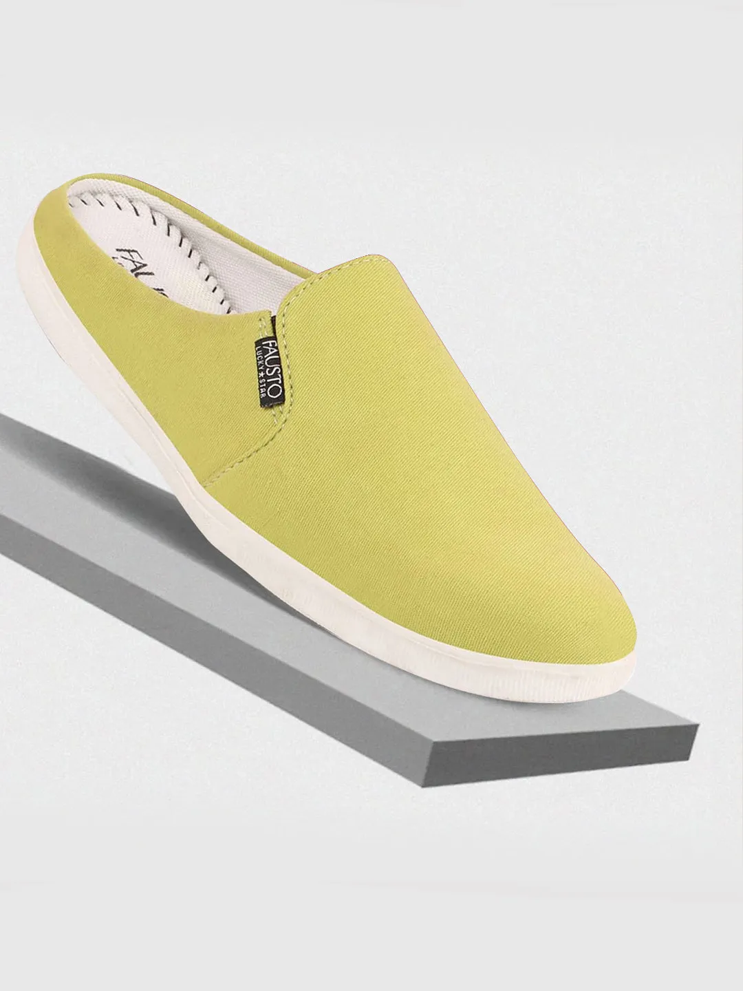 Men Green Casual Back Open Canvas Stylish Slip On Shoes Slip On Mule Loafers