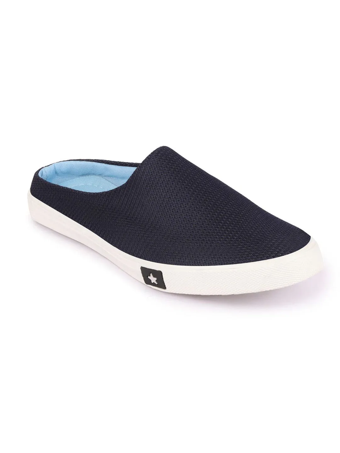 Men Navy Blue Casual Canvas Slip-On Shoes Studded Slip On Sneakers