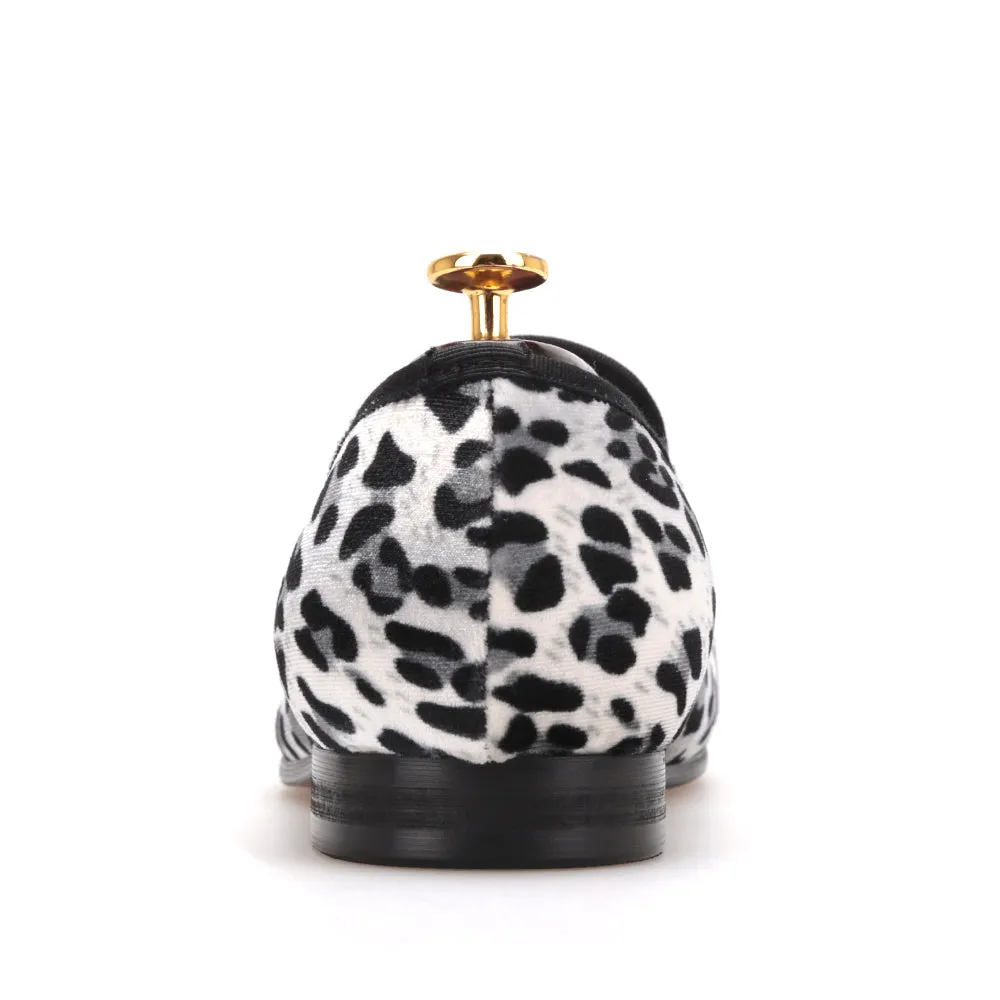 Cream Ugg Slippers Men OneDrop Leopard Cotton Fabric Shoes Smoking Slippers Party Wedding Prom Loafers