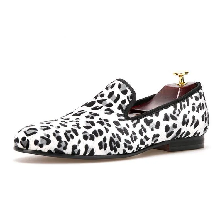 Slippers With Removable Sole Men OneDrop Leopard Cotton Fabric Shoes Smoking Slippers Party Wedding Prom Loafers