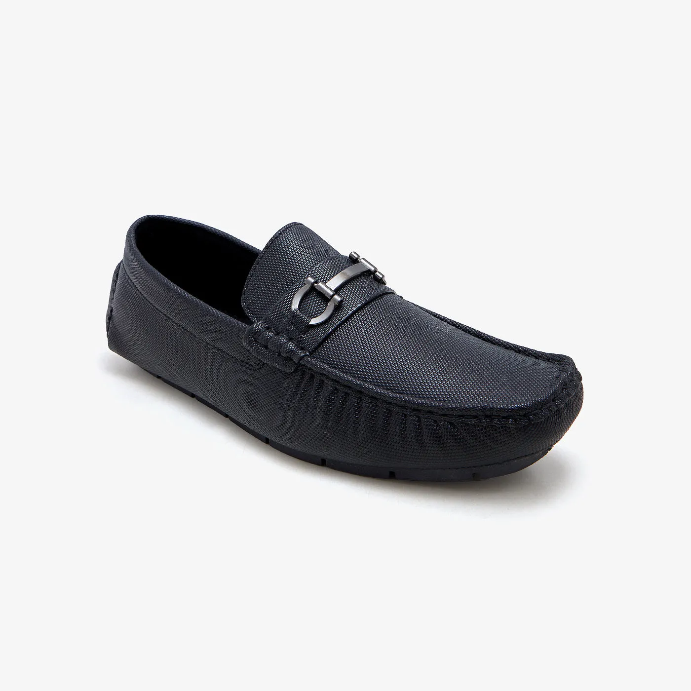 Men's Buckled Loafers Black Canvas Slip On Shoes