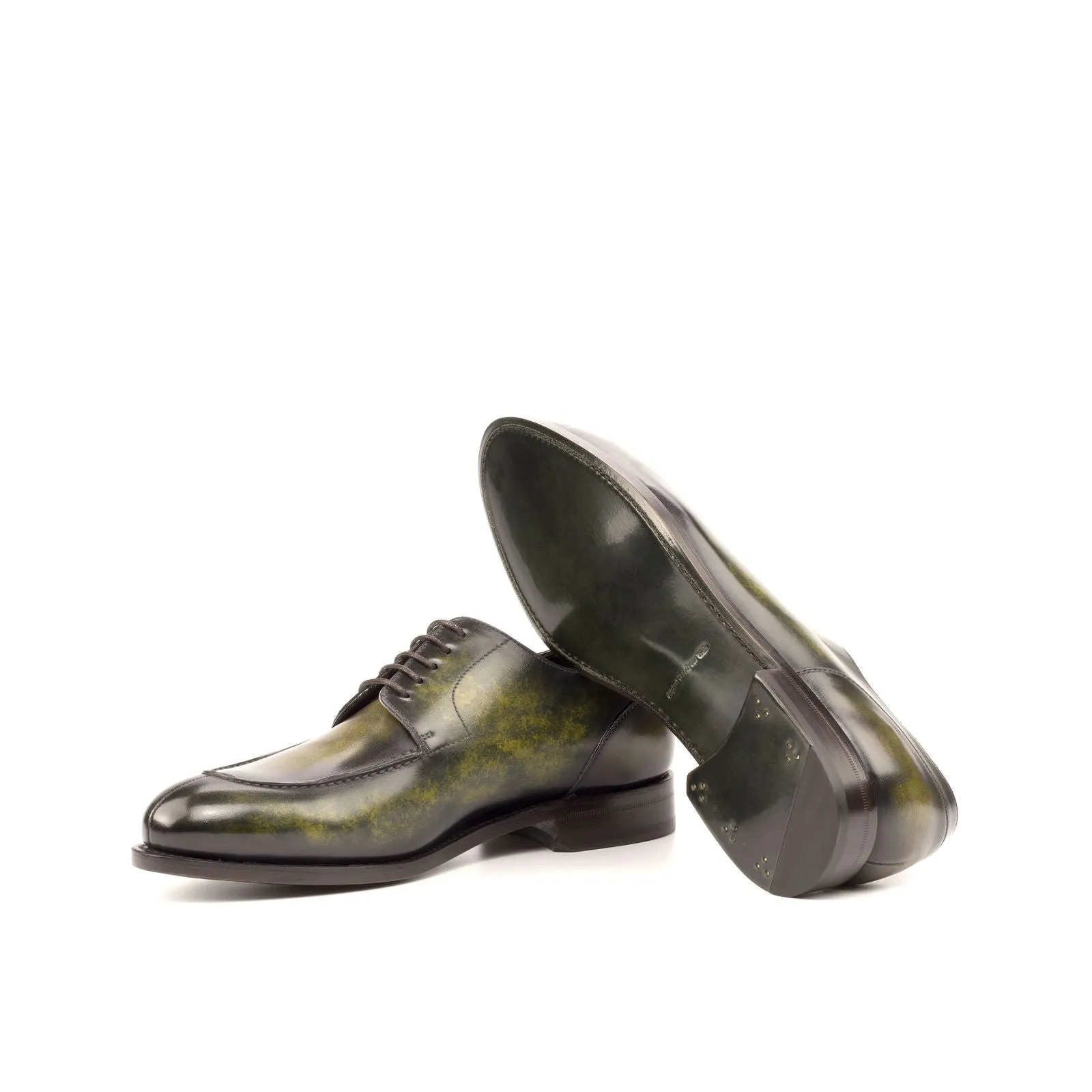 Men's Derby Split Toe Shoes Patina Leather Goodyear Welt Wide Plus Size Green 4720 Approved Work Boots